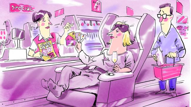 Here’s to reclining in luxury on your next long-haul trip. Illustration: Johannes Leak