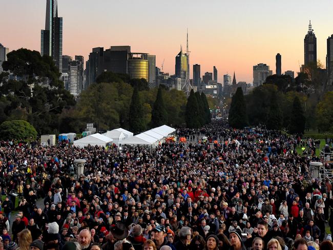 The massive attendance at last year’s Anzac Day dawn service in Melbourne. Picture: Nicole Garmston