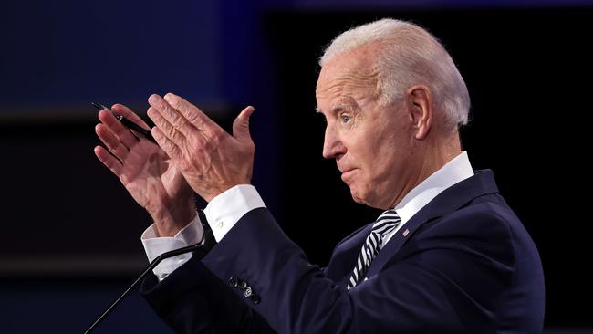 Joe Biden tries to make a point during the chaotic first debate. Picture: AFP