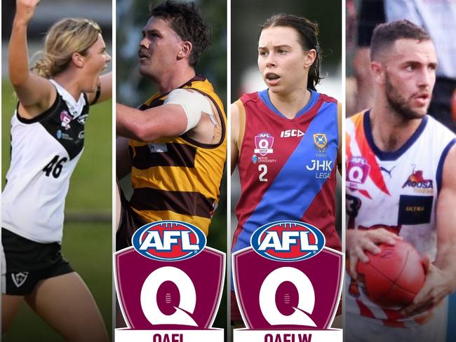 Standout performers from the latest round of QAFLW and QAFL. Pictures: Highflyer Images, Craig Slaney Sports Photography and Brooke Sleep Media.