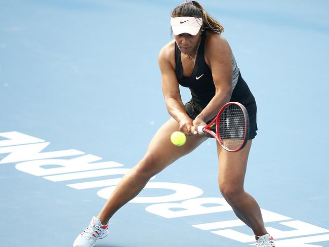 MELBOURNE, AUSTRALIA - JANUARY 14: Destanee Aiava of Australia plays a backhand in her match against Kamilla Rakhimova of Russia during 2020 Australian Open Qualifying at Melbourne Park on January 14, 2020 in Melbourne, Australia. (Photo by Daniel Pockett/Getty Images)