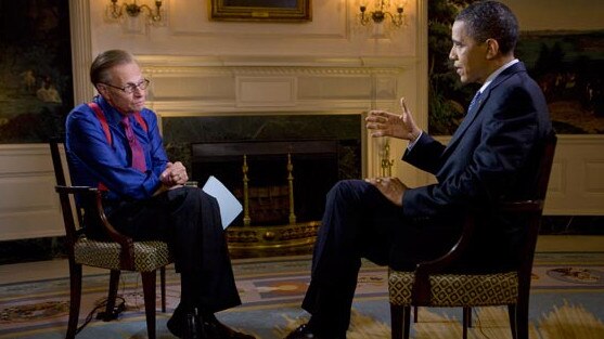 Then-US President Barack Obama (right) is interviewed by Larry King. Picture: Supplied