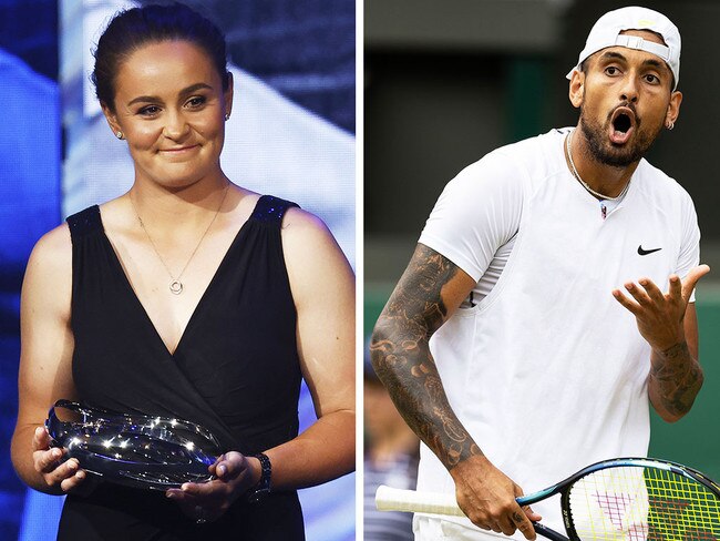 Nick Kyrgios has lashed out with a graceless social media post after Ash Barty made history at the Australian Tennis Awards on Monday.