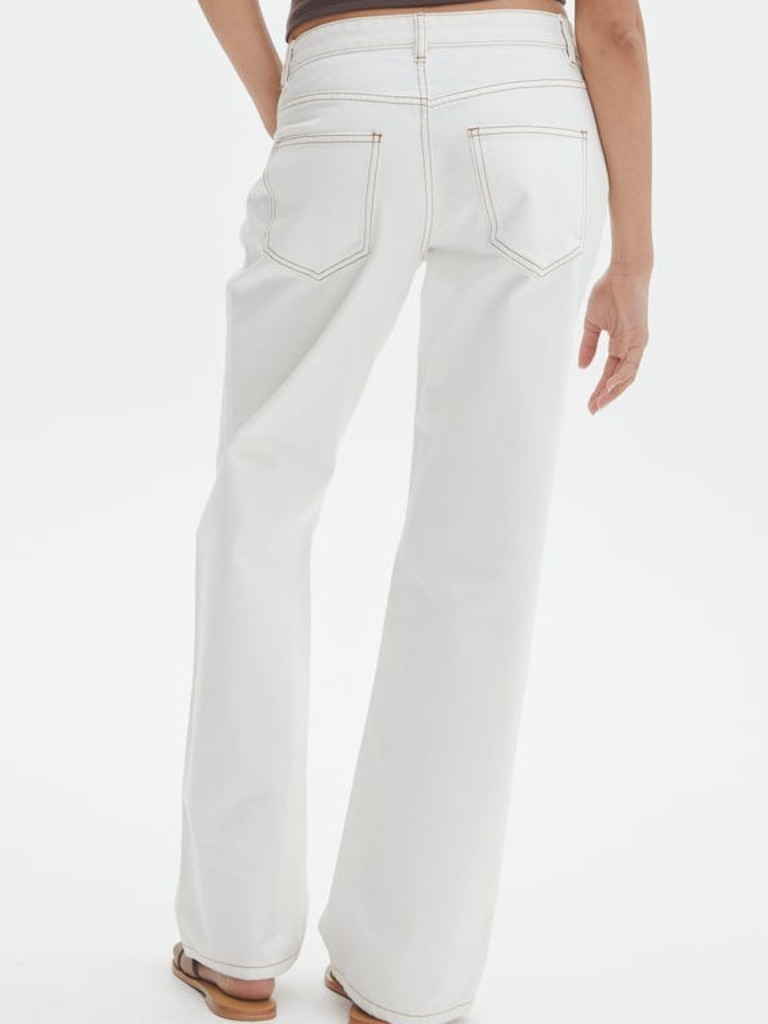 Showpo | Malcolm Jeans - Mid Rise Contrast Stitch Flared Denim Jeans in White Denim