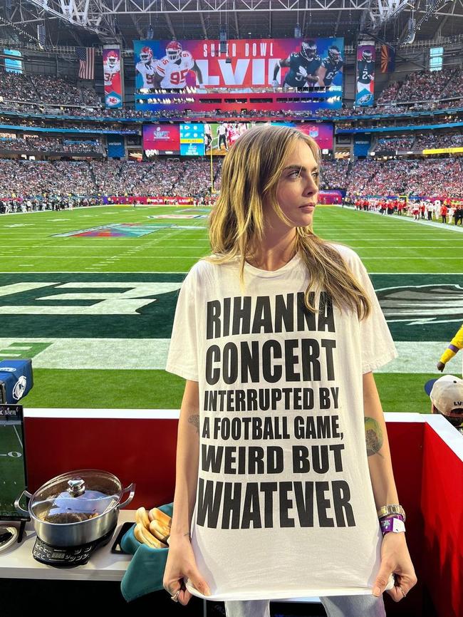 Cara Delevingne at the Super Bowl.