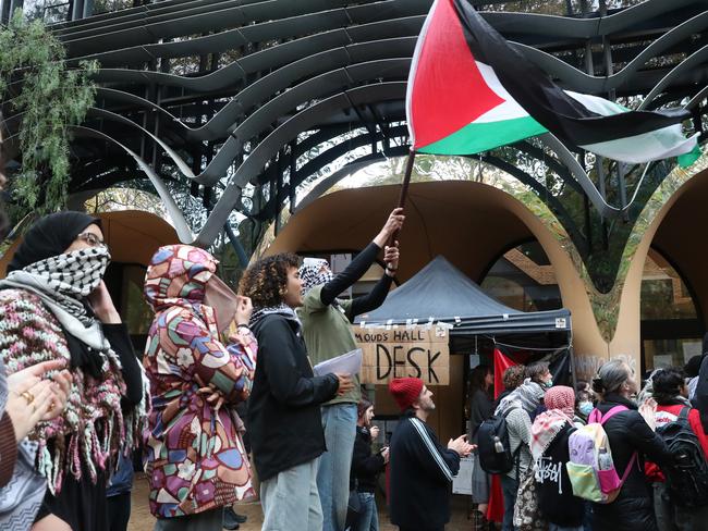 Pro Palestine protesters occupied the Arts Building at Melbourne University. Picture: David Crosling