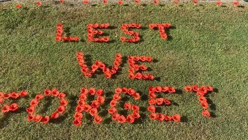 Poppies made by Lucy Simmons placed on grass at the Wiryuna Aged Carde centre