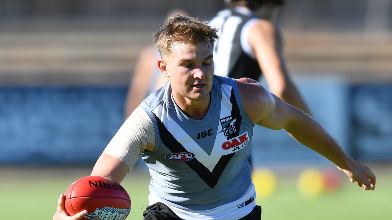 Ollie Wines trains at Alberton on Tuesday. Picture: AAP Image/David Mariuz