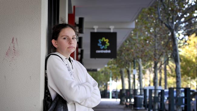 Ashlee Brown, 24, outside Centrelink in Rockingham last year. Picture: Theo Fakos