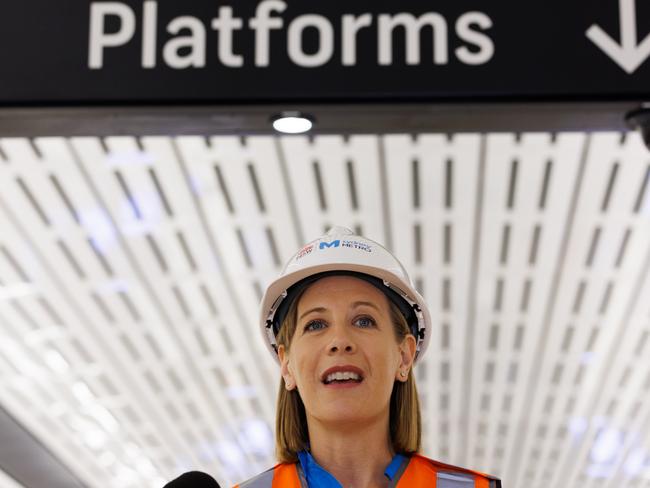 DAILY TELEGRAPH. JANUARY 10th, 2024A full tour of the City Metro train line between Sydenham to Victoria Cross, stopping at every station. Station: Victoria Cross. Jo Haylen press conference.Photo: Tim Pascoe