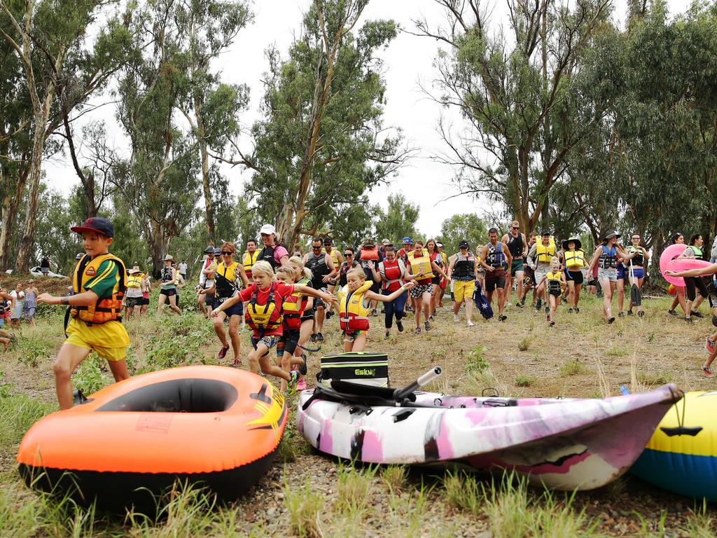 The annual Australia Day Raft and Craft Race down the Namoi River near Gunnedah in north west NSW attracted hundreds of competitors. Picture: Peter Lorimer