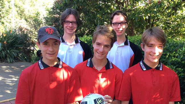 Futsal runs in the family at Mt Gravatt SHS – Triplets Dane, Nick and Tyler Bruton and at the back are twins Nicholasa and Matthew Kroczka.