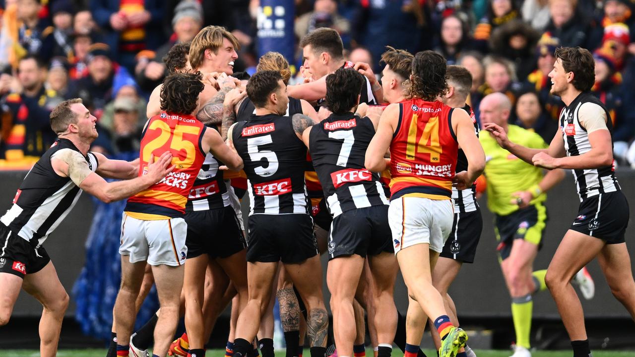 Mason Cox sparked an all-in brawl. (Photo by Quinn Rooney/Getty Images)