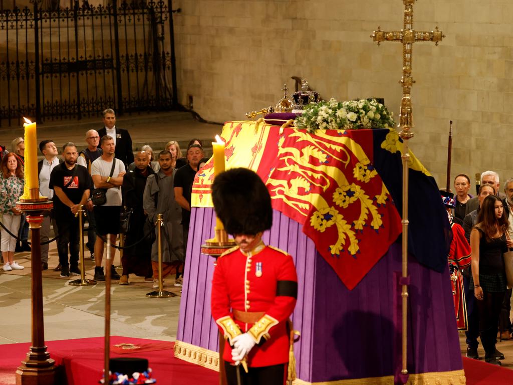 The Queen lies in state at Westminster Hall ahead of her funeral on Monday. Picture: Getty Images