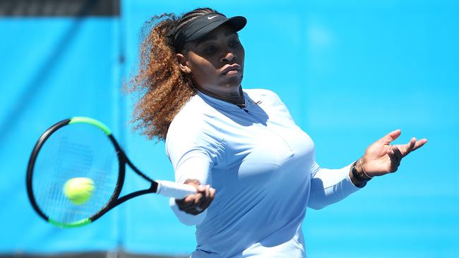 Serena Williams practises in Perth as she prepares for the Hopman Cup. Picture: Getty Images