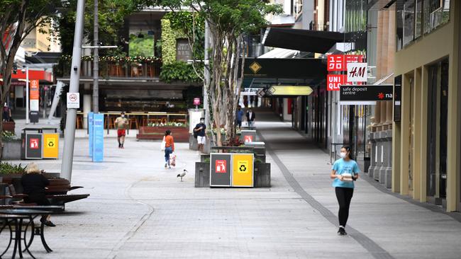 A near-empty Queen Street Mall in Brisbane yesterday. Picture: NCA NewsWire / Dan Peled