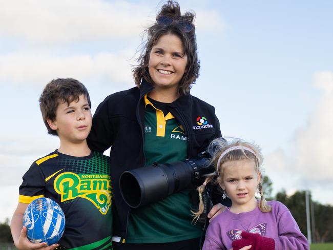 Kate Box with her two youngest kids, Kallen, 8, and Adele, 5. Picture: Claire Martin