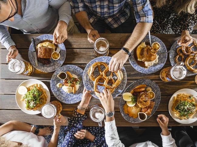 Life’s good with beer, pretzels and pork knuckle. Picture: Supplied