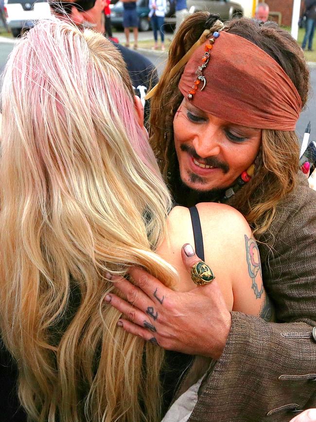 Johnny Depp meeting fans after filming at Cleveland. Pic Peter Wallis