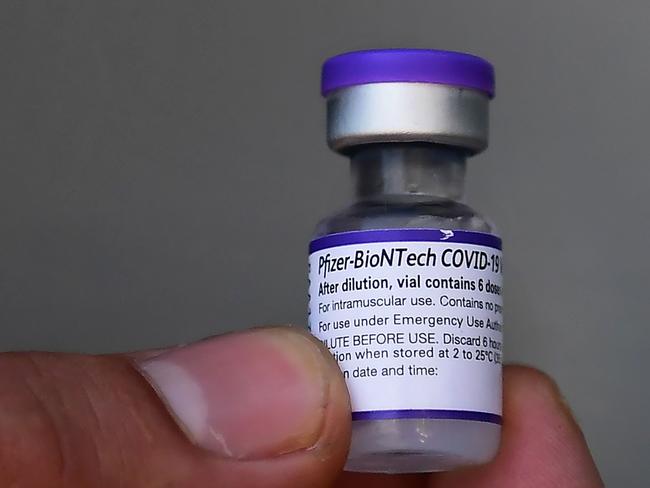 A vial of the Pfizer Covid-19 vaccine. Picture: Frederic J. Brown/AFP