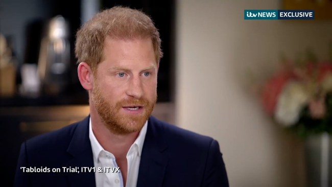 Prince Harry is seen during his sit-down interview for the upcoming ITV documentary Tabloids On Trial. Picture: ITV