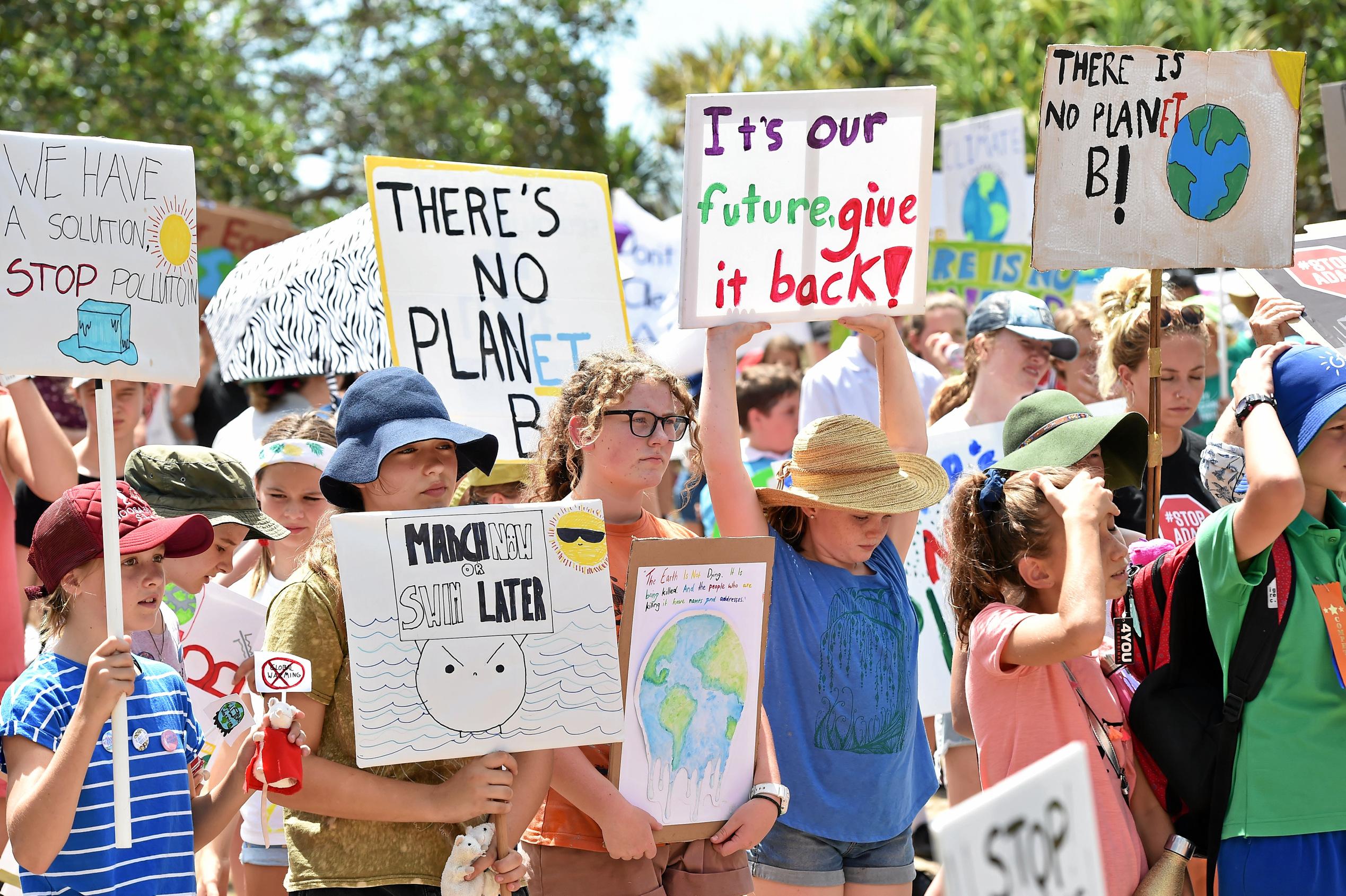 School students and community members gather at Peregain Beach to tell our politicians to take all them seriously and start treating climate change for what it is: a crisis and the biggest threat to our generation and gererations to come. Picture: Patrick Woods