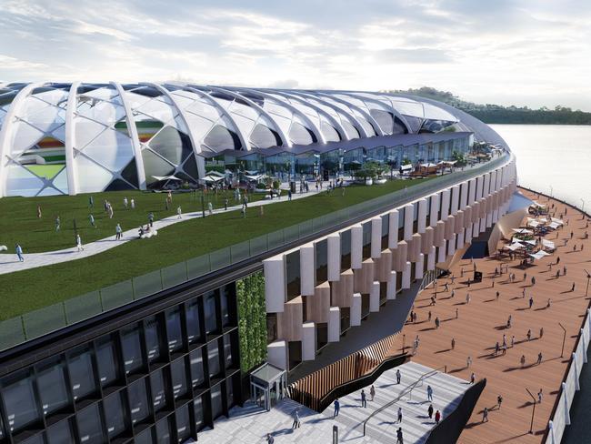 A render of the convention and hotel as part of the Mac Point 2.0 stadium proposal. Picture: Stadia Precinct.