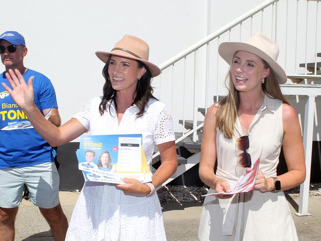 Meaghan Scanlon and Bianca Stone were at a polling centre in Nerang today.25 October 2024 Nerang Picture by Richard Gosling