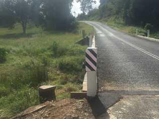 Lynette Tompkins was forced to swerve off the Greens Creek bridge when an approaching car took up both lanes. . Picture: Contributed