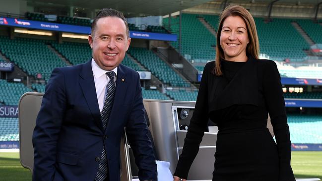 Qantas Group CEO Alan Joyce and Qantas Loyalty CEO Olivia Wirth. Picture: AAP