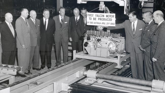 The first Ford Falcon six-cylinder engine in 1960.