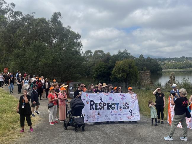 The group stopped to remember the Australians lost to family violence. Picture: Erin Constable