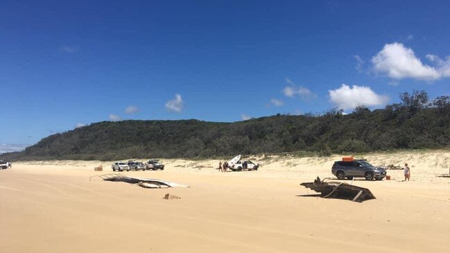 Debris from the boat scatters the beach near Double Island Point on the weekend. Photos: Clayton's Towing