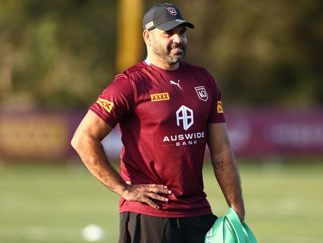 GOLD COAST, AUSTRALIA - JUNE 02: Former Queensland player Greg Inglis during a Queensland Maroons State of Origin training session at Sanctuary Cove  on June 02, 2022 in Gold Coast, Australia. (Photo by Chris Hyde/Getty Images)