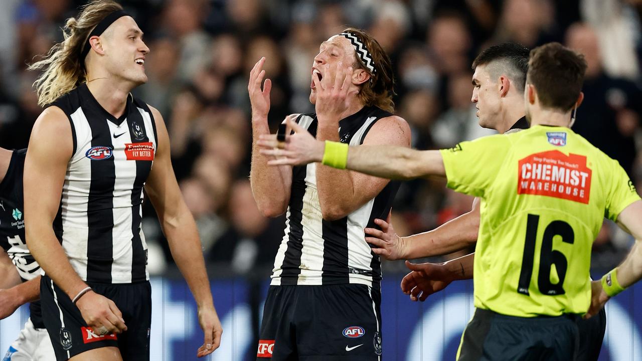 Nathan Murphy can’t stop his reaction to a free kick paid on Friday night. Picture: Michael Willson