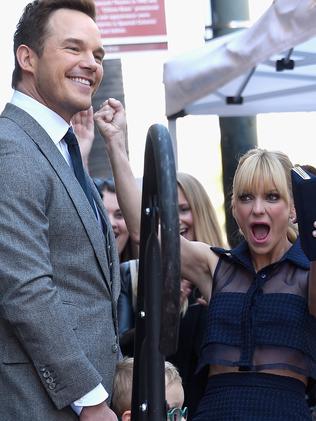 Anna Faris cheering on her husband Chris Pratt in April. Picture: Getty