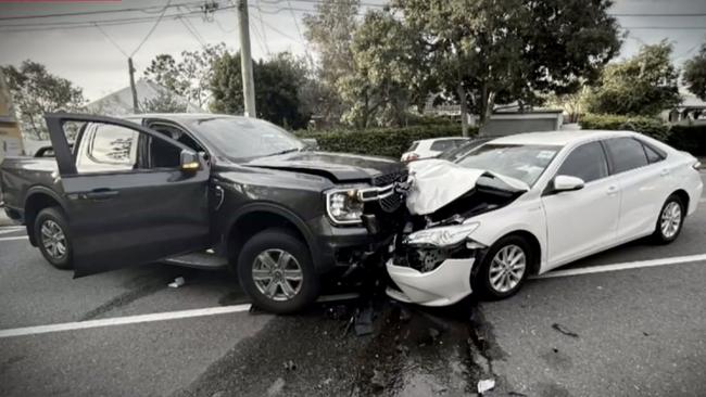 Car crash involving Ezra Mam and an Uber driver in Bardon. Picture: Channel 9