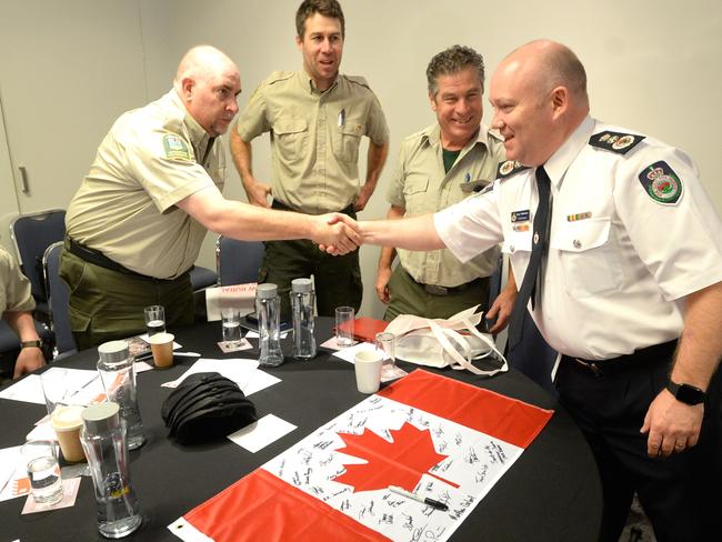 NSW Rural Fire Service Commissioner Shane Fitzsimmons on Friday farewelled Canadian and US firefighters who have been helping NSW crews for the past 35 days. Photo Jeremy Piper