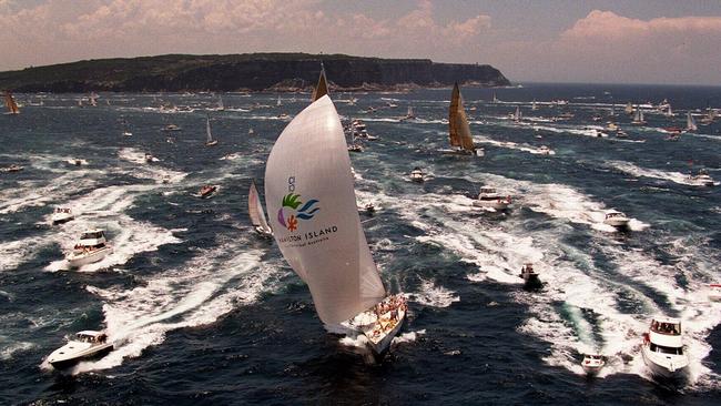 Brindabella under spinnaker as it leaves Sydney heads in the 1997 Sydney to Hobart yacht race. Picture: Gregg Porteous.