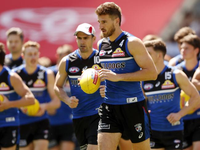 PERTH, AUSTRALIA - SEPTEMBER 24: Marcus Bontempelli of the Bulldogs looks on during the Western Bulldogs training session at Optus Stadium on September 24, 2021 in Perth, Australia. (Photo by Dylan Burns/AFL Photos via Getty Images)