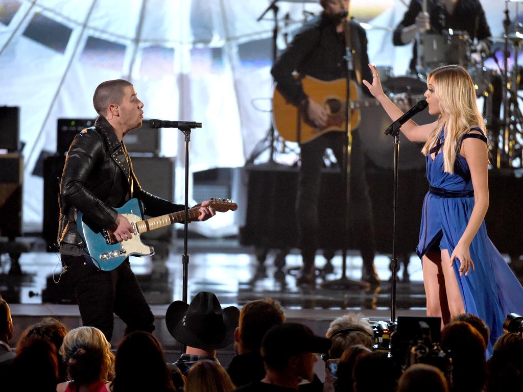 Jonas performed with Kelsea Ballerini at the show. Picture: Ethan Miller/Getty Images