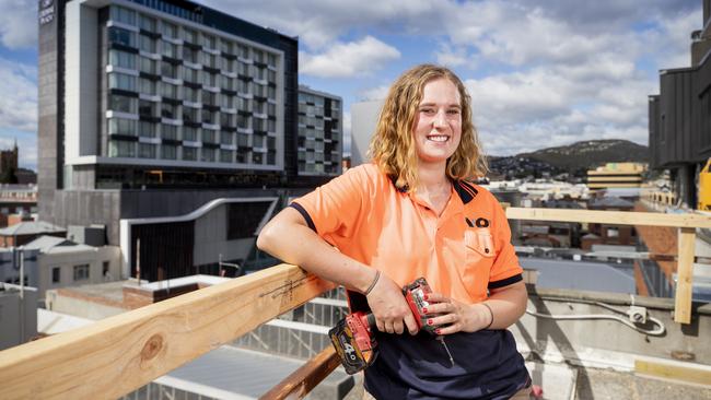 Jade Carluccio, apprentice carpenter with Vos Construction. Picture: RICHARD JUPE