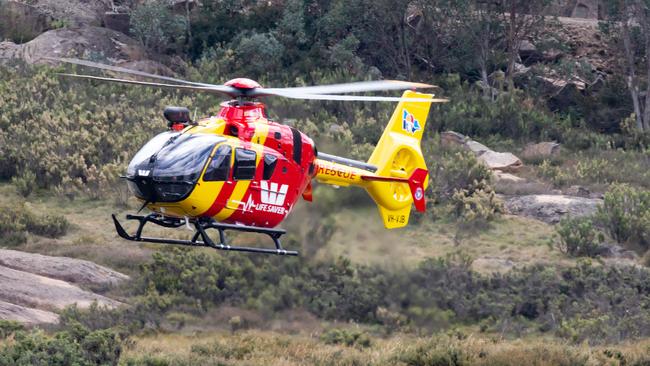 The Westpac Rescue chopper scouring the alpine area on Monday. Picture: Sarah Matray