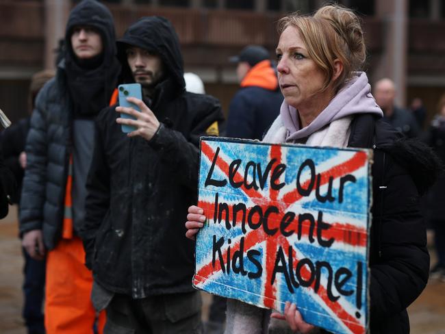 People protest ahead of Rudakubana’s sentencing in Liverpool. Picture: Ryan Jenkinson/Getty Images