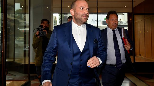 MasterChef Australia judge George Calombaris arrives at the Downing Centre court in Sydney, on October 20, 2017. Picture: AAP