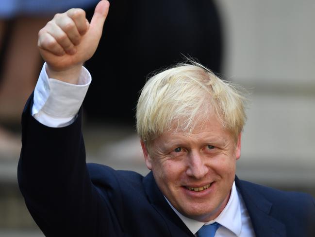 LONDON, ENGLAND - JULY 23: Newly elected leader of the Conservative party Boris Johnson gestures at Conservative party HQ in Westminster on July 23, 2019 in London, England. After a month of hustings, campaigning and televised debates the members of the UK's Conservative and Unionist Party have voted for Boris Johnson to be their new leader and the country's next Prime Minister, replacing Theresa May. (Photo by Jeff J Mitchell/Getty Images)