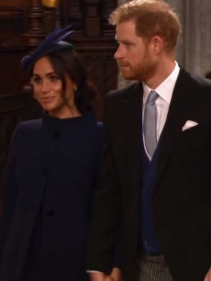 Meghan and Harry held hands as they entered the chapel. Picture: Supplied