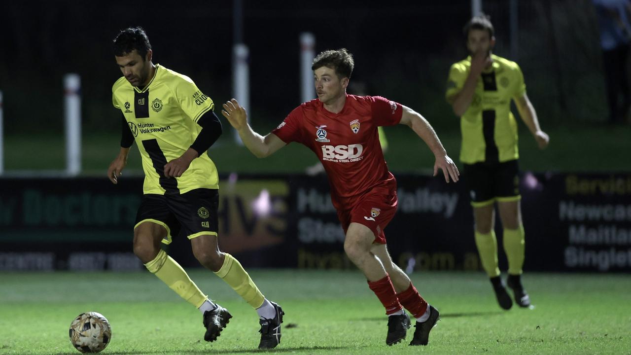 Former Newcastle Jets player Nikolai Topor-Stanley playing for Lambton Jaffas FC in the NNSW Australia Cup qualifiers. Picture: Sproule Sports Focus