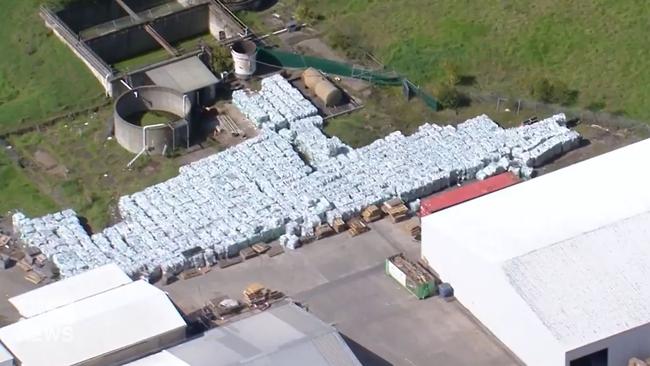 About 11,000 tonnes of soft plastics were stockpiled by REDcycle. Picture: Nine News