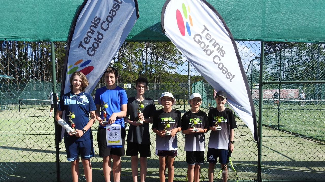 Tennis Gold Coast winners (from left to right): Jai O'Connor, Joshua Drummond, Caleb Perugino, Patu Kara-Pittman, Brody Hughes, Fynn Witkowski. Pic: Supplied.